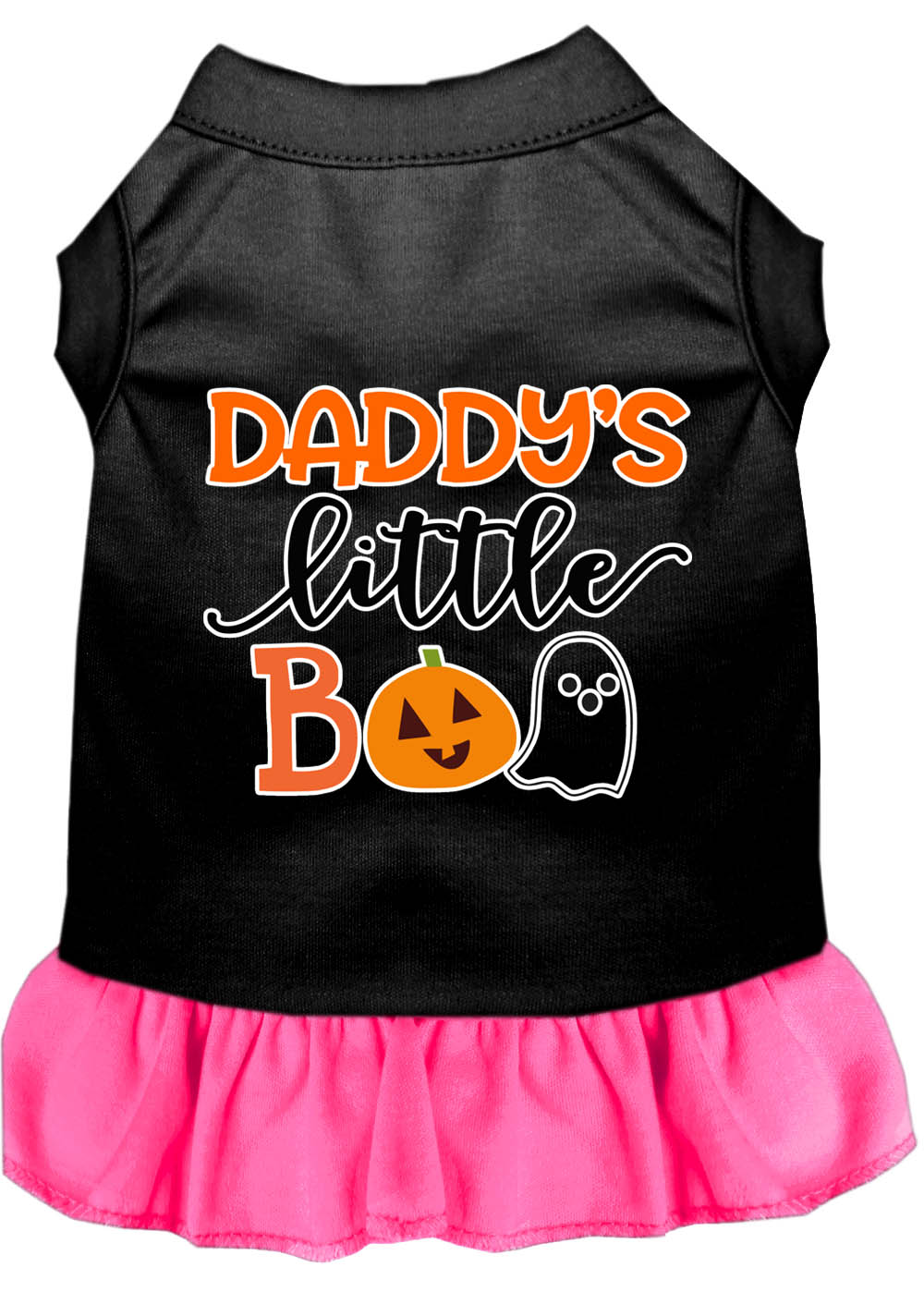 Daddy's Little Boo Screen Print Dog Dress Black with Bright Pink XL
